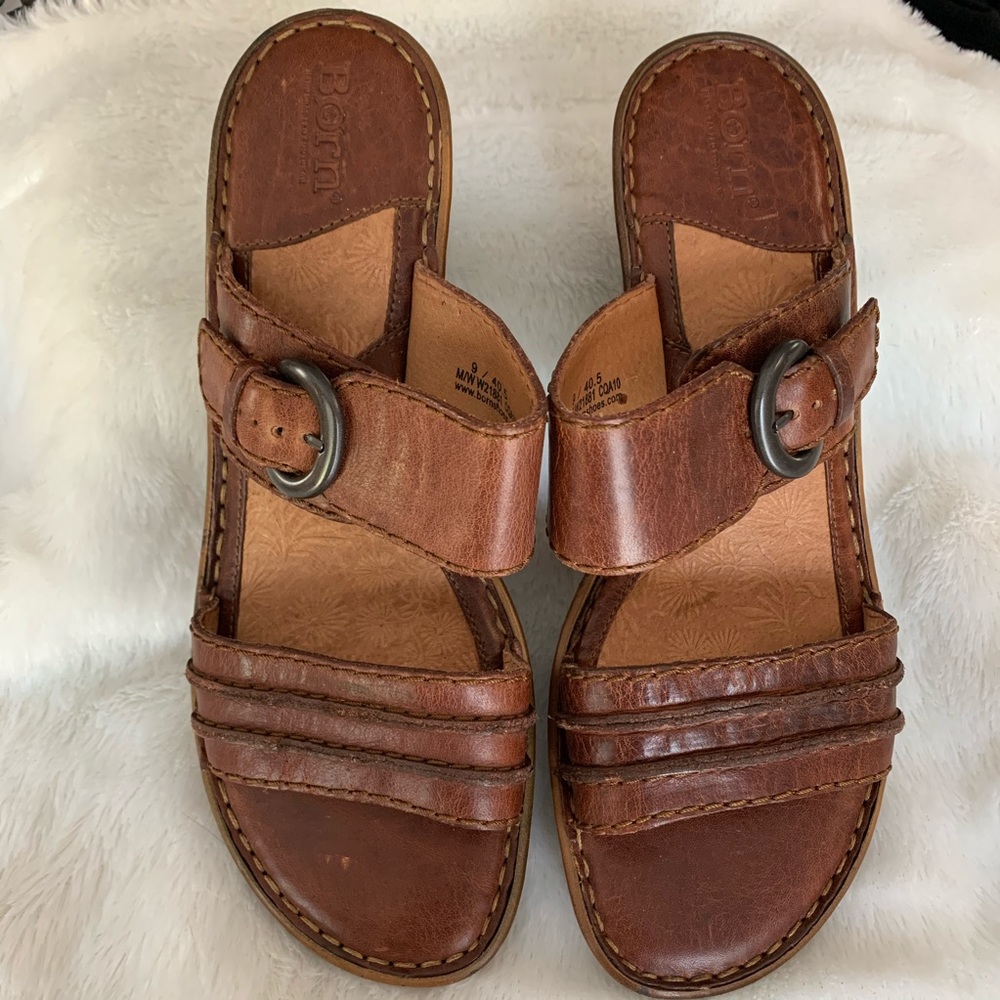 Born Leather Open Toe Buckle Mary Jane Wedge